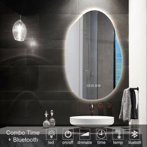 καθρέπτες, καθρέπτες μπάνιου φωτιζόμενοι LED, Combo-Time-BLUETOOTH-MIRROR-LED-9004AS